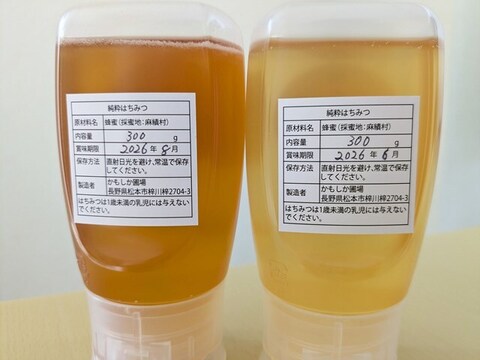 純粋はちみつ食べ比べセット（百花蜜）300gｘ2本、信州麻績村産、非加熱、レターパックプラス発送