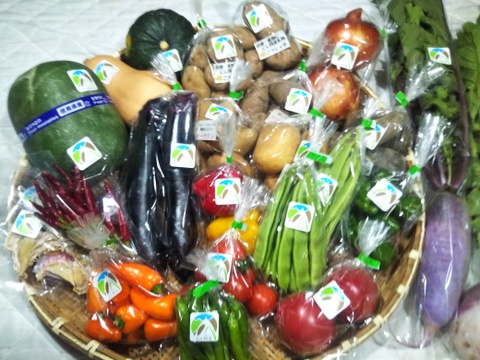 田口農園徳島「イチオシ旬野菜セット」春夏秋冬のおすすめ旬野菜を詰め合わせます。
【たっぷりいろいろ　２０００円セット】農家人が選ぶ旬野菜のおまかせセットです。