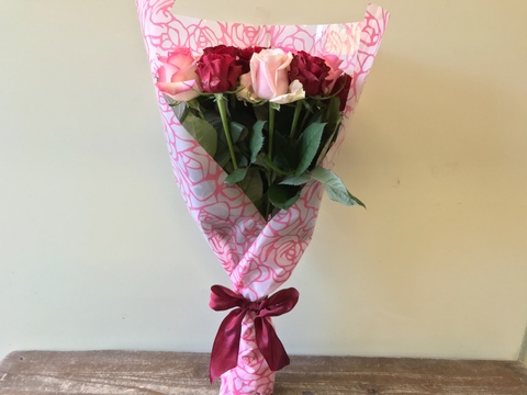 【20本の花束】赤＆ピンク🌹誕生日や結婚記念日のプレゼントに！シンプルラッピング