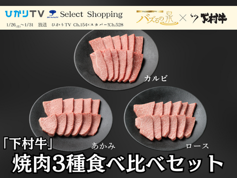 【バズるの泉放送商品】『下村牛』焼肉3種食べ比べセット