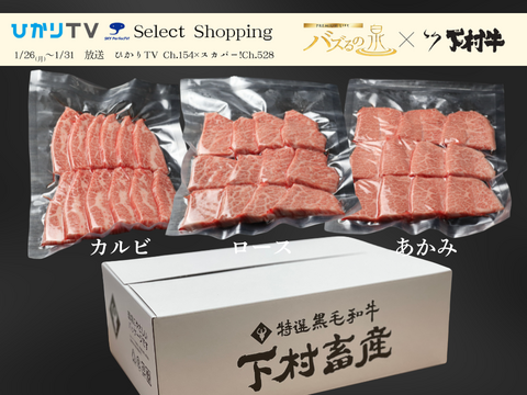 【バズるの泉放送商品】『下村牛』焼肉3種食べ比べセット