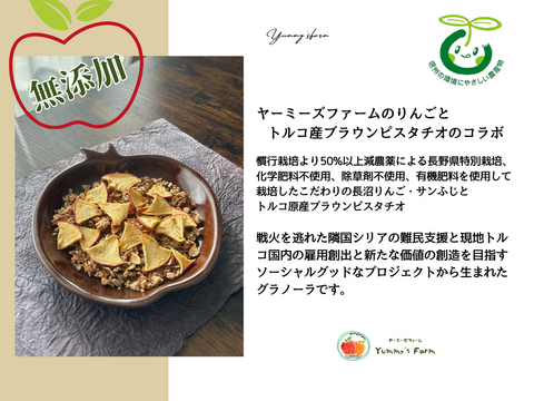 無添加グラノーラ 味わいプレミアム！ブラウンピスタチオと信州りんごのコラボ 長野市 2025年産サンふじ使用 りんご生産農家直送 化学肥料不使用 除草剤不使用 人にやさしく環境にもやさしい農産物