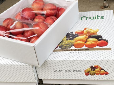 旬を堪能、あまいあんずとや硬めの信州限定の甘みの強いネクタリン。
あんずのおひさまコットと、ネクタリンのサマークリスタルのセット
（約2.5ｋg）のきれいな箱入りでのお届け。