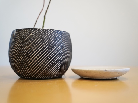 ミニ盆栽【ヤマモミジ×白黒縞陶器】高さ32cm×横18cm