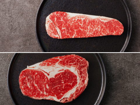 【ギフト】豪華ステーキ２種２枚セット（サーロイン・リブロース）＜自然放牧 黒毛和牛＞　熨斗対応可【冬ギフト】