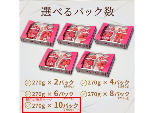いちごの王様！あまおう苺 人気サイズ 270g×10パック デラックス等級【冬ギフト】
