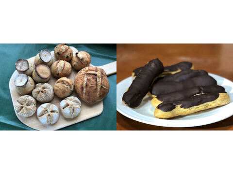 【超貴重な有機JAS認証パン】パンセット⑭+Sweets④:麦の栽培から一貫生産 自然栽培小麦のみ使用したハード系パンセット+食べる人の健康を考えた有機JAS対応エクレア×6