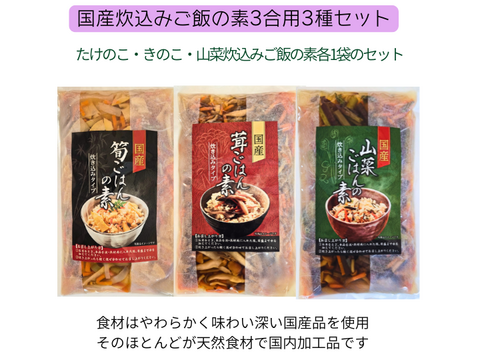 国産天然山菜 茸・筍・山菜炊き込みご飯の素各1袋 3合用