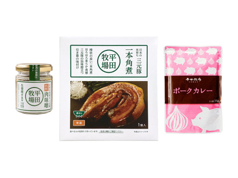 日本の米育ち三元豚 柔らか＆食べやすい！手軽で贅沢なごちそうお食事セット【角煮・肉味噌・カレー】×各1P[メッセージカード対応可(No.50)[常温発送]
