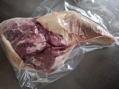 ◎！特価！◎★キャンプやBBQに！半身前身丸焼き用★ジビエ　やわらか仔イノシシ【皮付き】【骨付き】前肩ウデスネ　1990g
