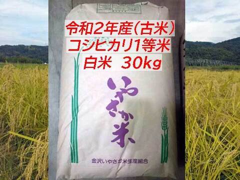 令和２年産〈古米〉コシヒカリ 白米 30kg 一等米【金沢いやさか米】