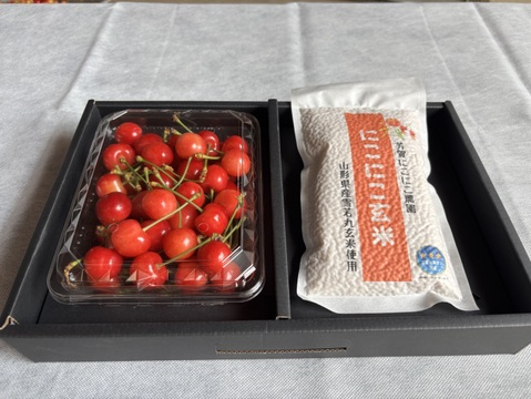 【朝どれ】佐藤錦・冷蔵便山形県産・にこにこさくらんぼ！佐藤錦300gとにこにこ玄米パック2合(300g)