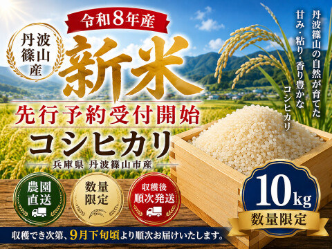 【令和8年産 新米・先行予約】丹波篠山産 コシヒカリ 10kg 2026年産・農園直送 ご家庭用 新米 特 コシヒカリ こしひかり 10㎏ 数量限定 お米 米