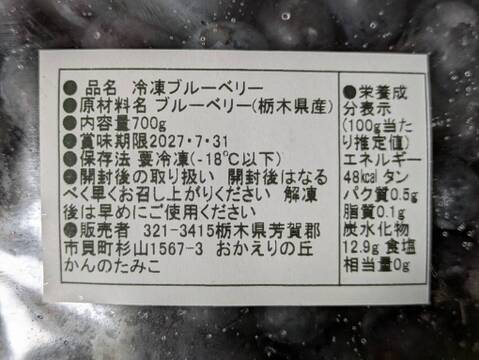 自然栽培⚫︎冷凍ブルーベリー⚫︎700g×2：栃木県産のブルーベリー
