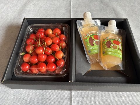 【朝どれ】佐藤錦・冷蔵便・山形県産・にこにこさくらんぼ！佐藤錦300gと飲むりんごジュレ2個セット