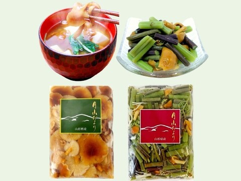 国産天然なめこ+山菜ミックス水煮 各1袋 山形産