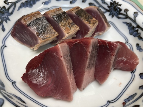 【謹製】【皮なし】鰹/迷いカツオ/1/4/刺身用柵/脂のり大型サイズ/ぶしゅかん付【生】