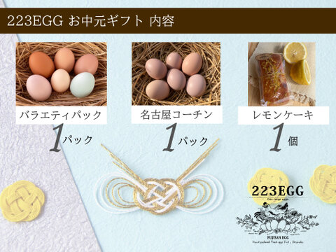 お中元【平飼い卵 2パック+レモンケーキ】223EGG 夏ギフト