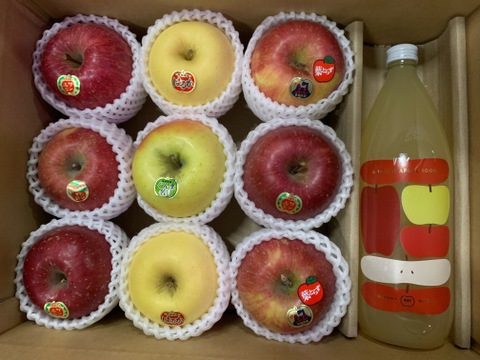 冬ギフト【同梱】🍎りんごジュース1本と🍎ジューシーりんご３キロ🍎◆甘さが違う！葉とらず入り品種ミックス🍎品種指定OK【各種のし対応】