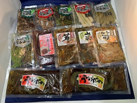 「国産山菜・きのこ 水煮・味付・ご飯の素セット」 ミネラル・マイナスイオンの豊富な月山山系の伏流水使用 1袋x12種