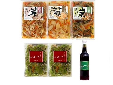 【福袋】山菜ミックス2袋＋炊込みご飯の素3種各1袋＋山ぶどう原液ジュース500ml1本 おまけ付 2024