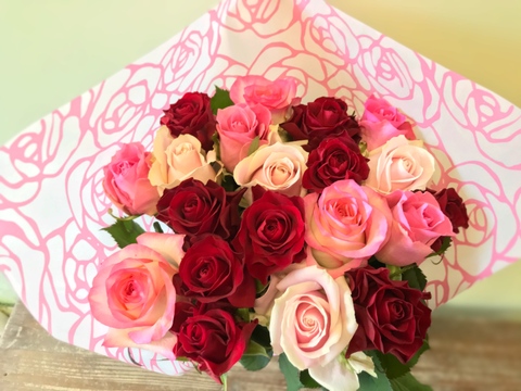 🌹誕生日や結婚記念日におすすめ！厳選バラ20本の花束ちょこっとラッピング【赤ピンクMIX】