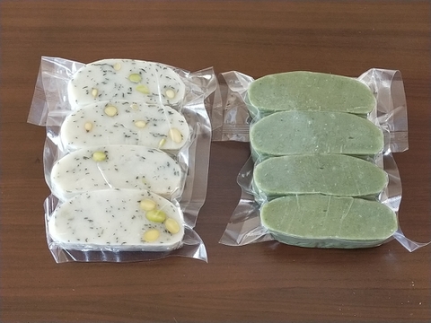【阿部農縁】おいしい切り餅 [豆餅：青大豆使用] (4枚入り:200g)、[草餅] (5枚入り:230g) 各1個セット