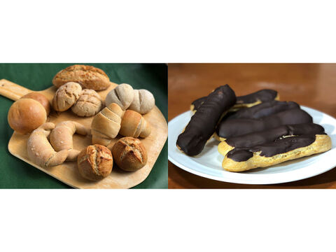 【超貴重な有機JAS認証パン】パンセット④+Sweets④:麦の栽培から一貫生産 自然栽培小麦のみ使用したパンセット+エクレア×6