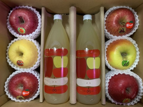 冬ギフト【ジュースも一緒に】🍎りんごジュース２本と🍎ジューシーりんご６個🍎◆葉とらず入り品種ミックス🍎品種指定OK【各種のし対応】