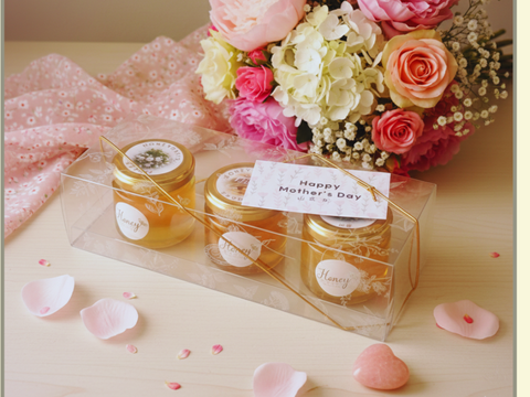 【母の日ギフト】国産生はちみつギフトセット　80ｇ3本　おっしゃれ名ギフトボックス入り　母の日カード付　アカシア　ナッツの蜂蜜漬け　ケンポナシ