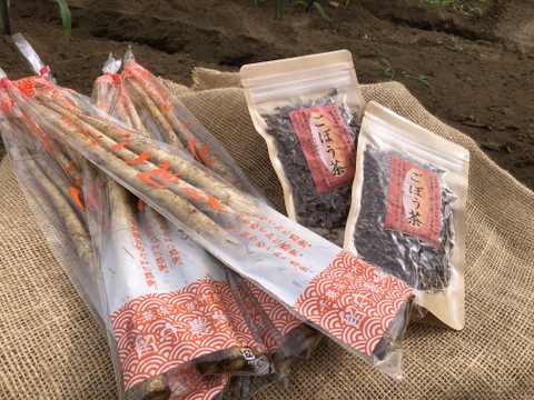 香ばしさとほんのりとした甘みが自慢！留守農場の自家焙煎ごぼう茶と新牛蒡のセット