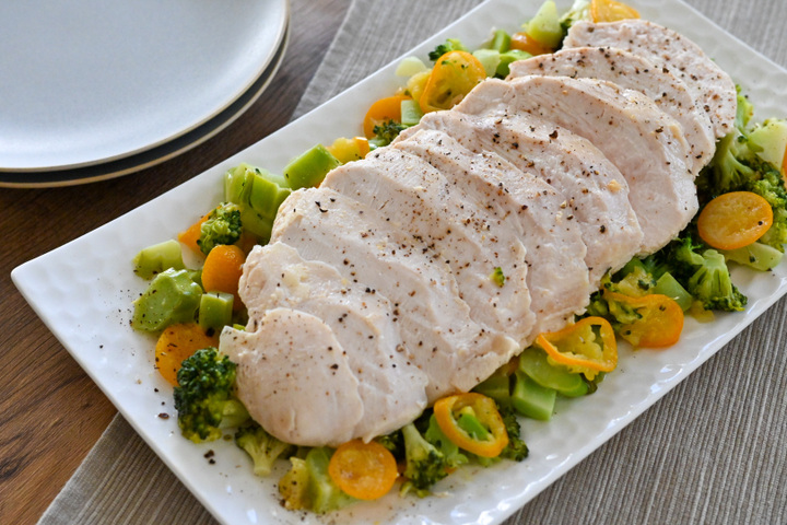 金柑とチキンのレンジだし蒸し